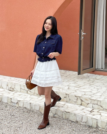 Alou Punching Lace Banding Mini Skirt Pants